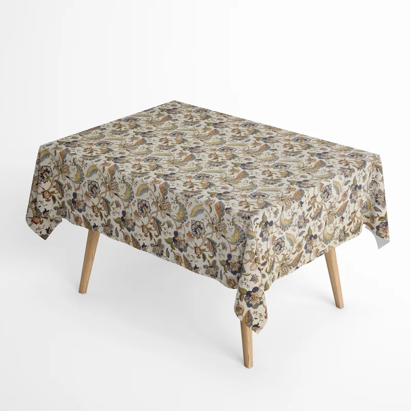 Jacquard Tischdecke beschichtete Baumwolle Übergröße 160 cm Breite DP563 BOHO INDI bunte Blüten eckig rund oval
