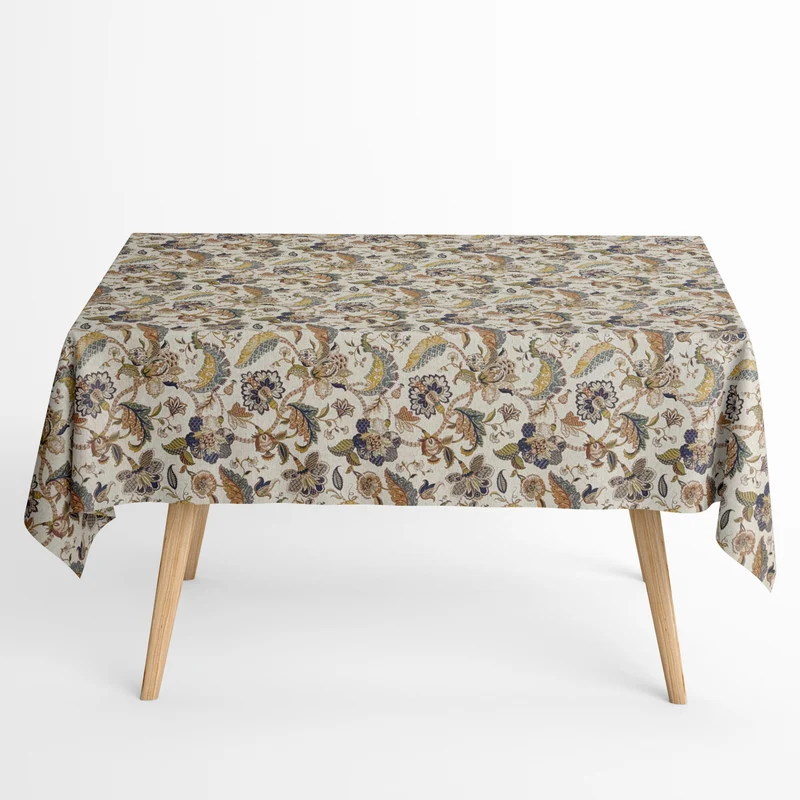 Jacquard Tischdecke beschichtete Baumwolle Übergröße 160 cm Breite DP563 BOHO INDI bunte Blüten eckig rund oval