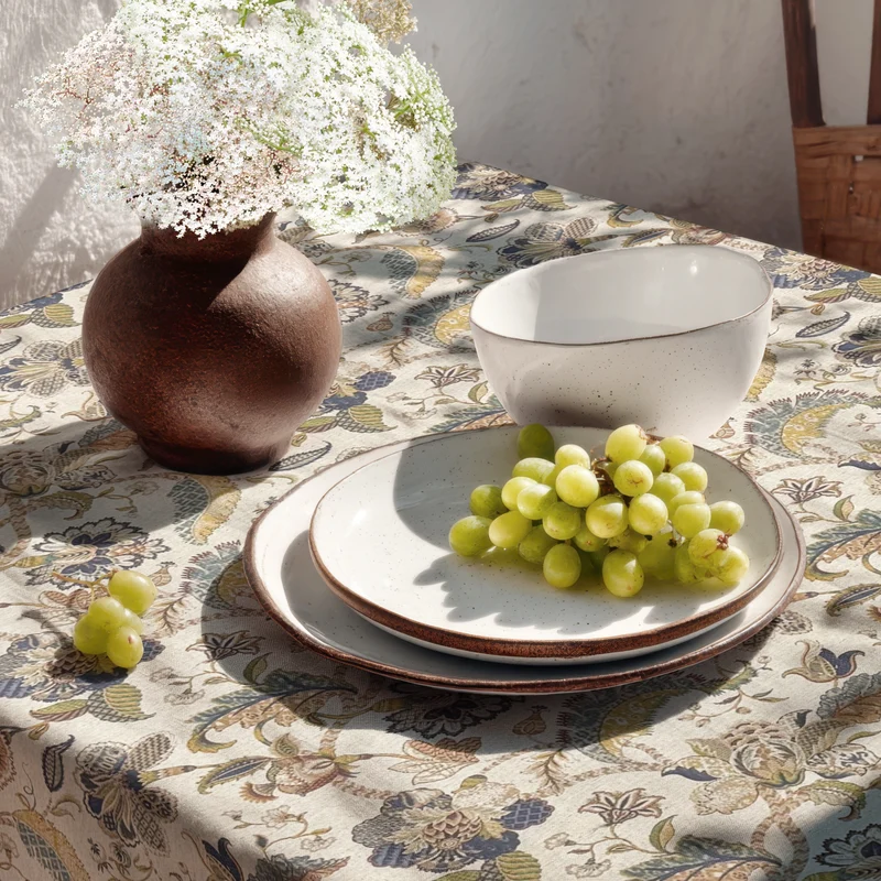 Jacquard Tischdecke beschichtete Baumwolle Übergröße 160 cm Breite DP563 BOHO INDI bunte Blüten eckig rund oval