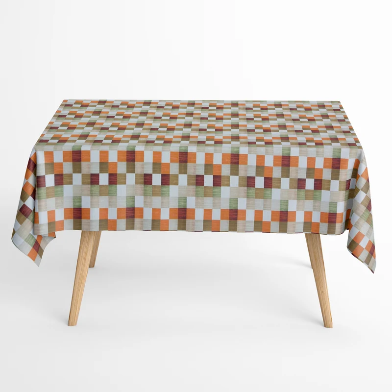 Jacquard Tischdecke aus beschichteter Baumwolle mit Fleckenschutz KINECTIC Karo orange grün eckig rund oval