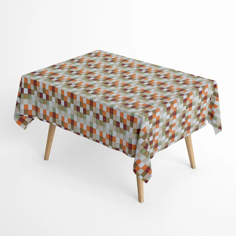 Jacquard Tischdecke aus beschichteter Baumwolle mit Fleckenschutz KINECTIC Karo orange grün eckig rund oval