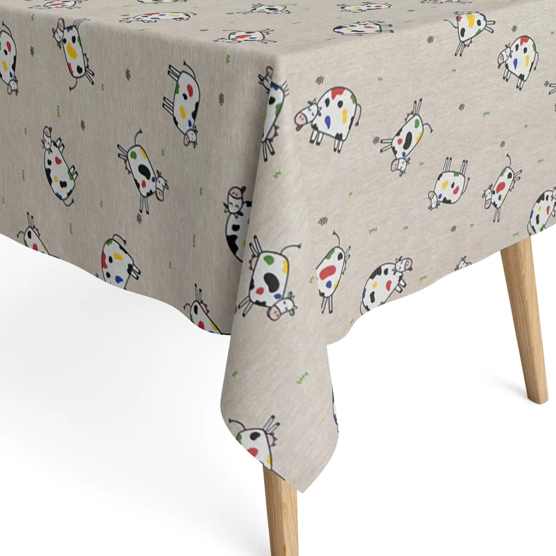 Jacquard Tischdecke aus beschichteter Baumwolle mit Fleckenschutz COW bunte Kühe eckig rund oval