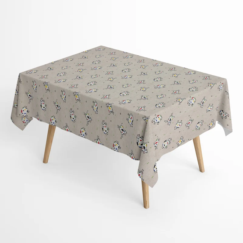 Jacquard Tischdecke aus beschichteter Baumwolle mit Fleckenschutz COW bunte Kühe eckig rund oval