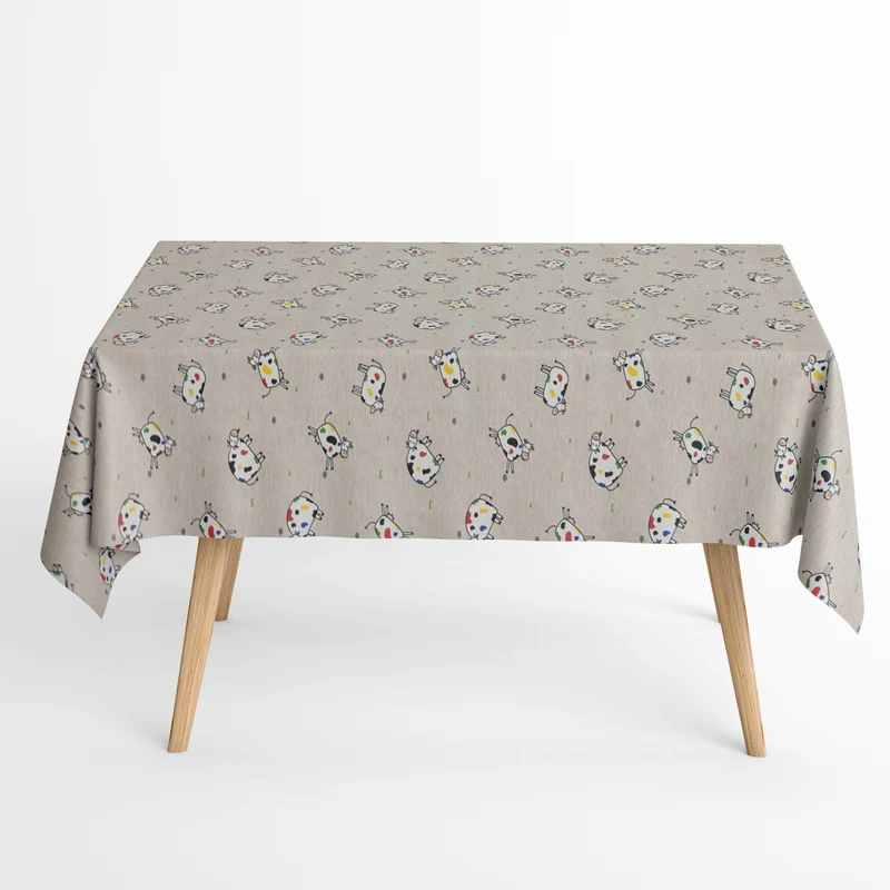 Jacquard Tischdecke aus beschichteter Baumwolle mit Fleckenschutz COW bunte Kühe eckig rund oval