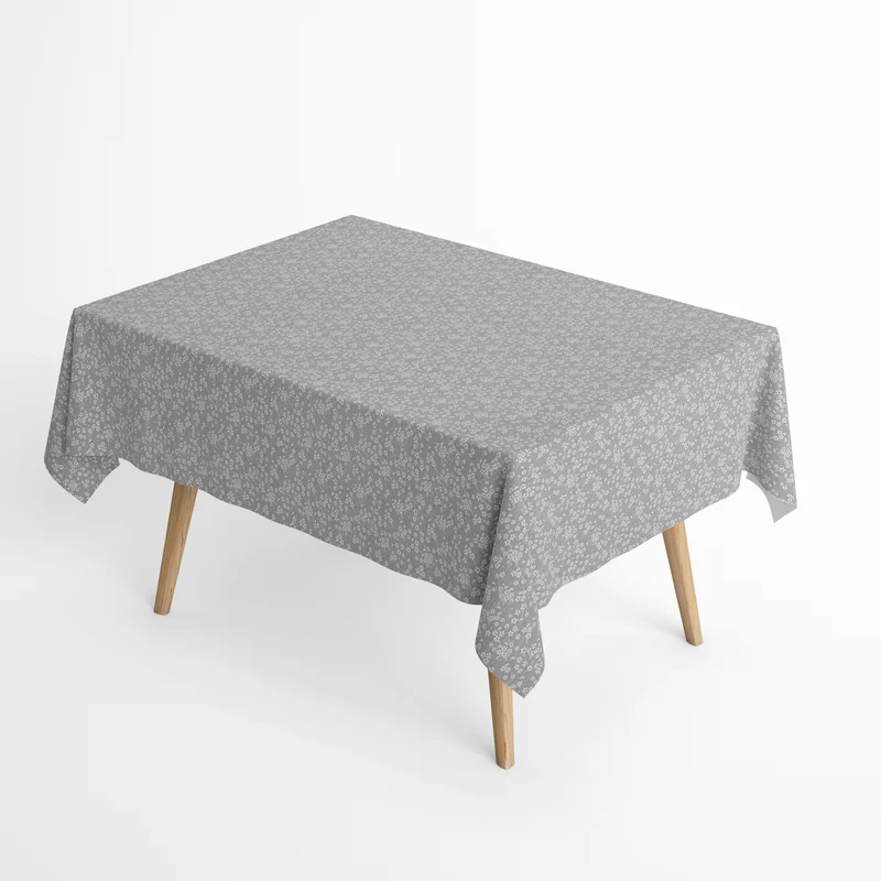 Jacquard Tischdecke aus beschichteter Baumwolle mit Fleckenschutz MILFLORES02 grau zarte Blümchen eckig rund oval
