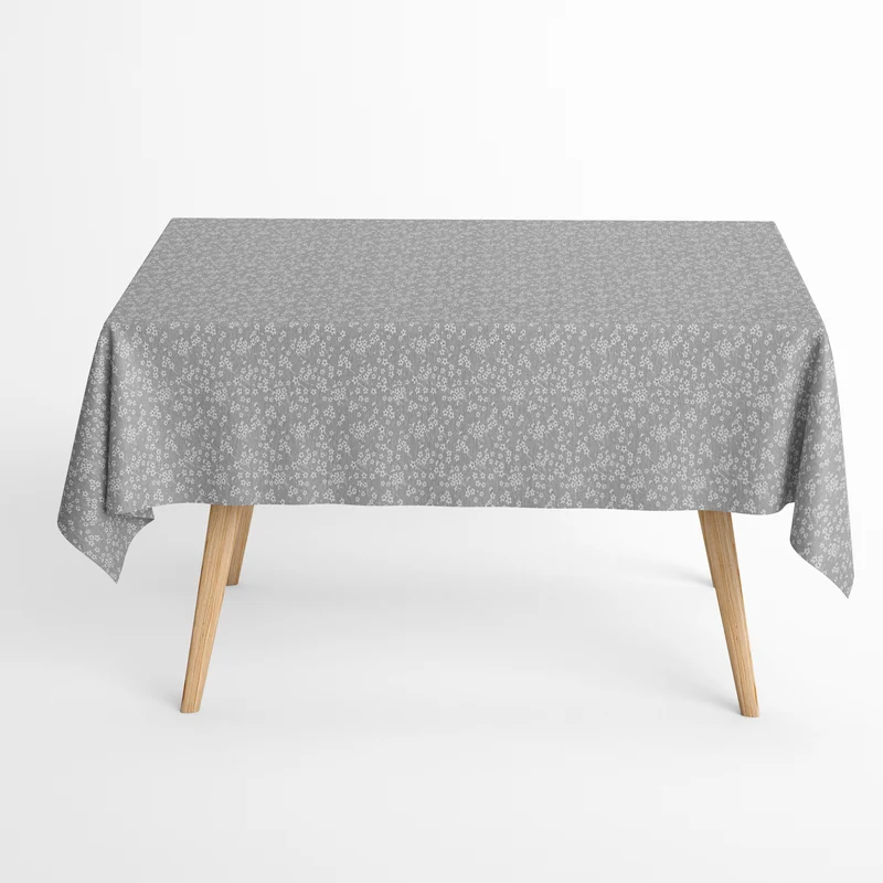 Jacquard Tischdecke aus beschichteter Baumwolle mit Fleckenschutz MILFLORES02 grau zarte Blümchen eckig rund oval