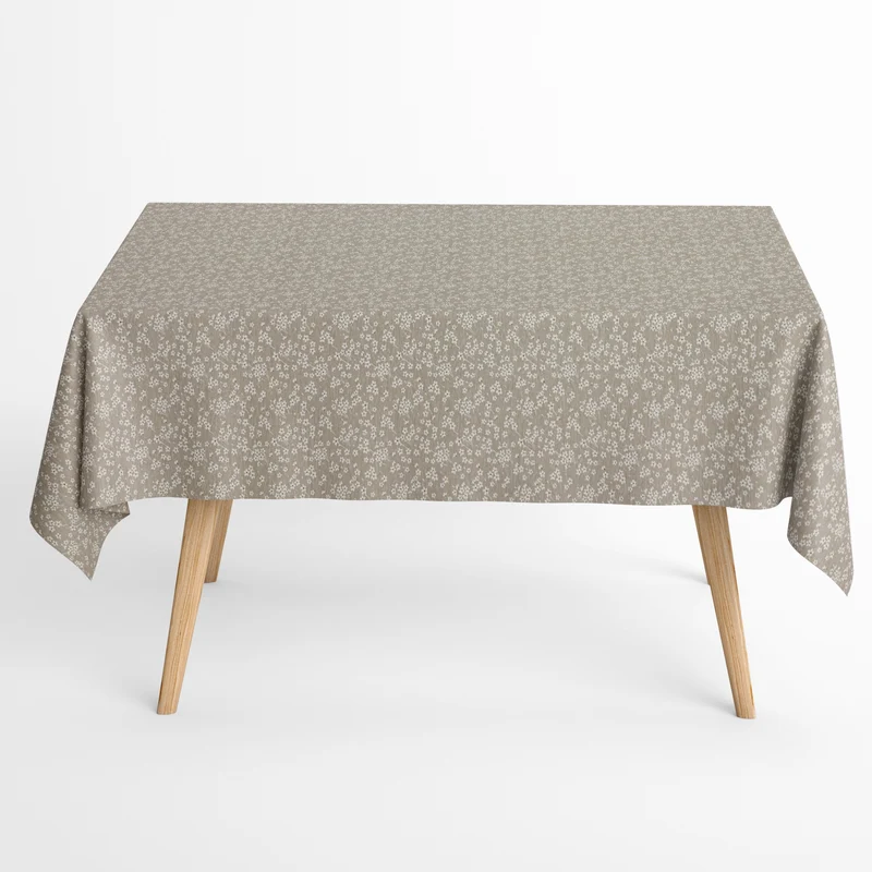 Jacquard Tischdecke aus beschichteter Baumwolle mit Fleckenschutz MILFLORES01 beige zarte Blümchen eckig rund oval