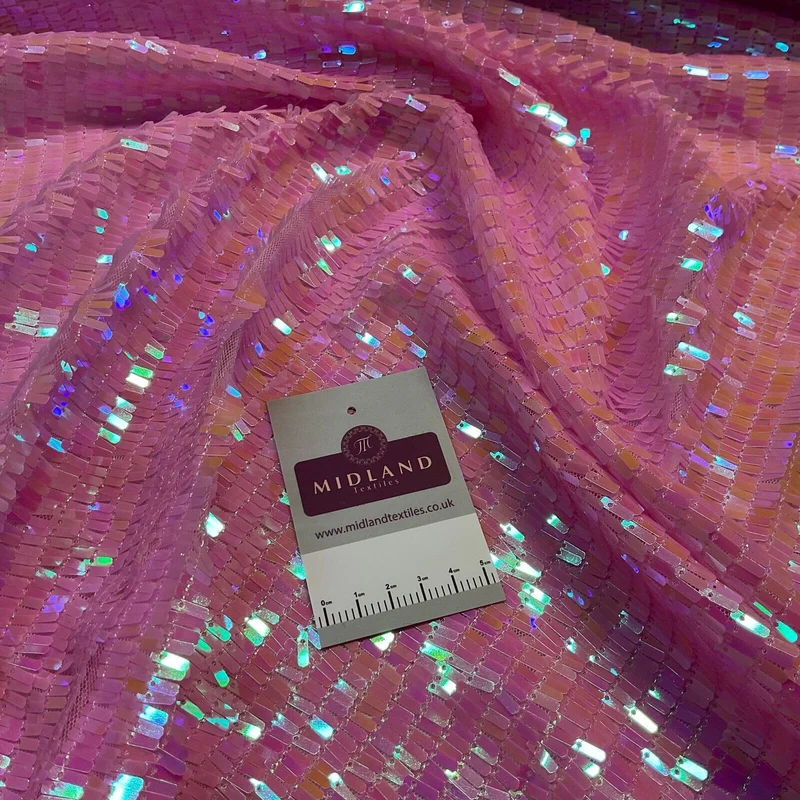 Pink Iridescent Scale Sequin Net Fabric M1943