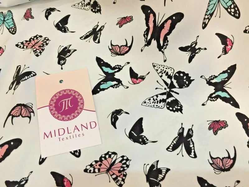 Mint Green Butterfly print peach crepe fabric 45" M145-1 Mtex