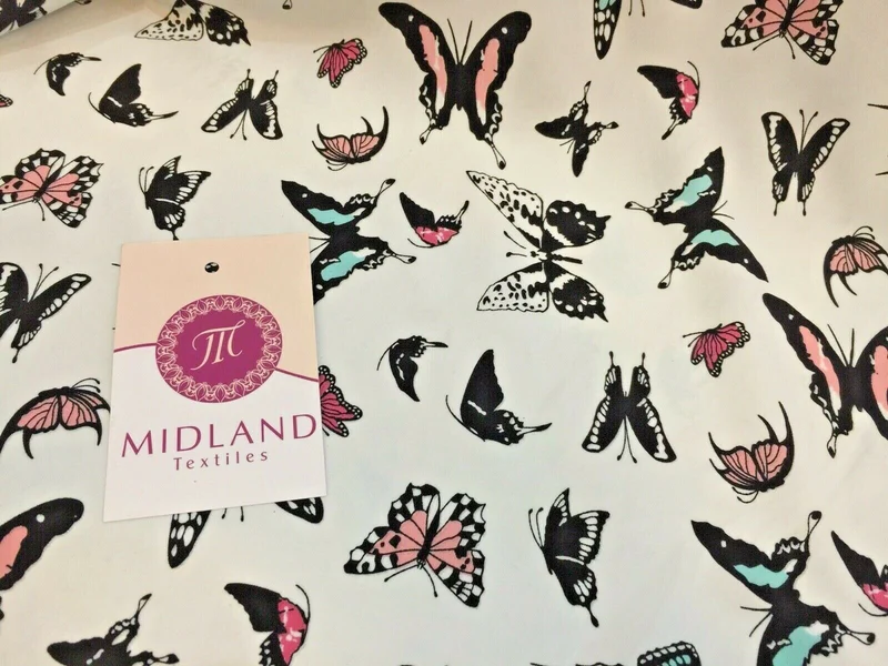 Mint Green Butterfly print peach crepe fabric 45" M145-1 Mtex