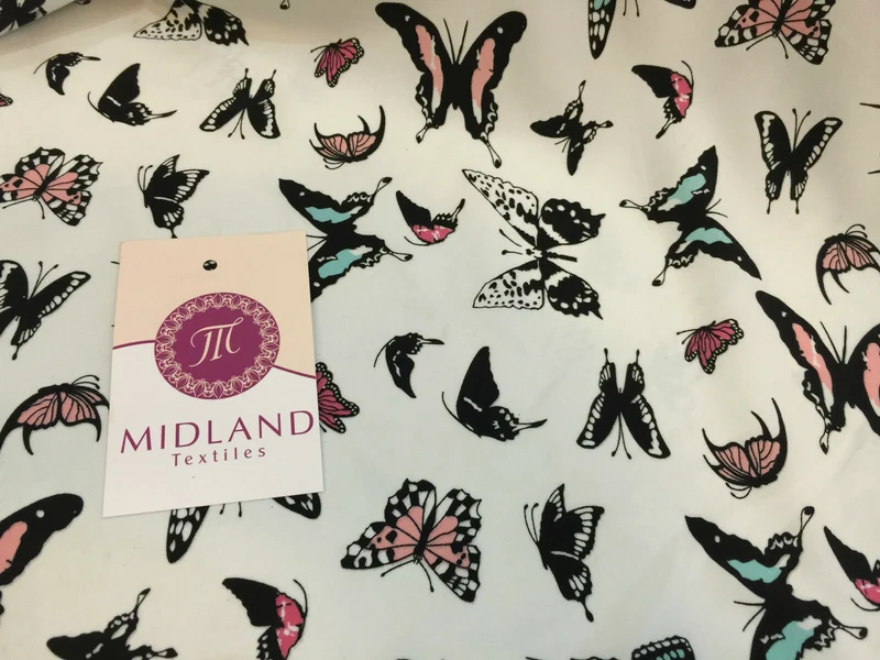 Mint Green Butterfly print peach crepe fabric 45" M145-1 Mtex