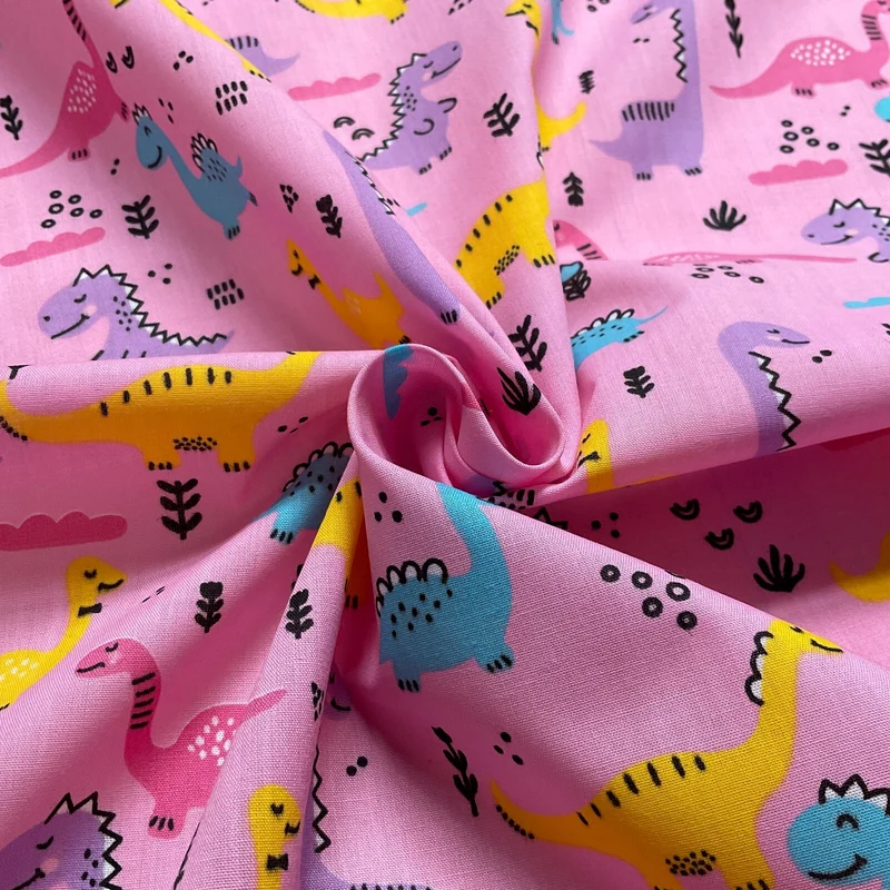 Colourful Dinosaurs Children's Poly cotton printed lightweight fabric M1644