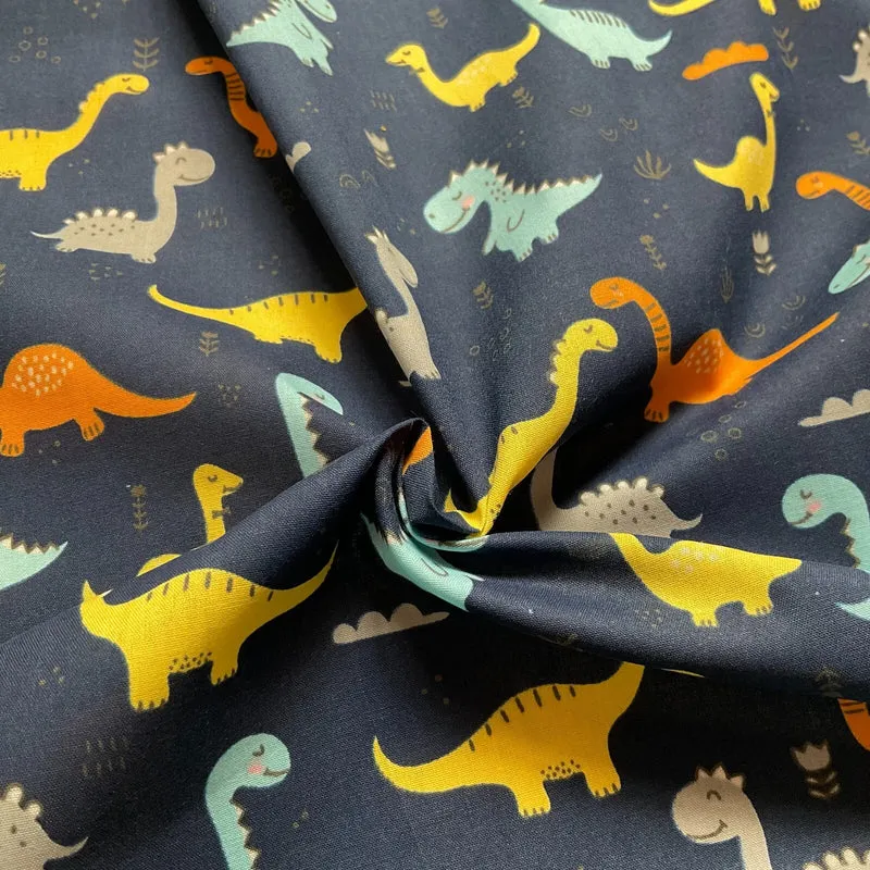 Colourful Dinosaurs Children's Poly cotton printed lightweight fabric M1644