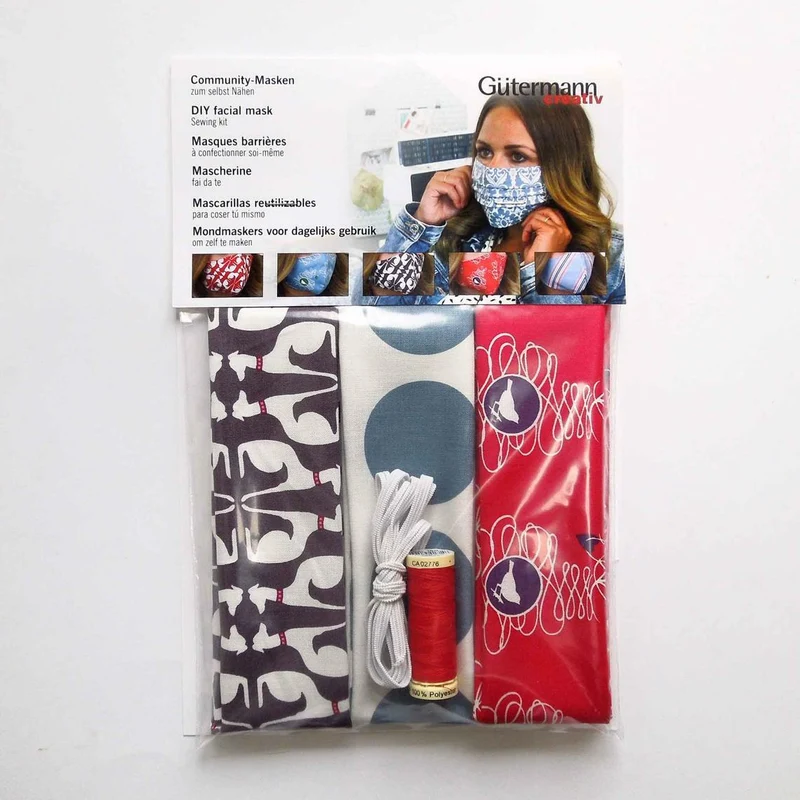 Gutermann DIY Face Masks Sewing Kit (3 pcs) Fabric Thread Elastic M1475