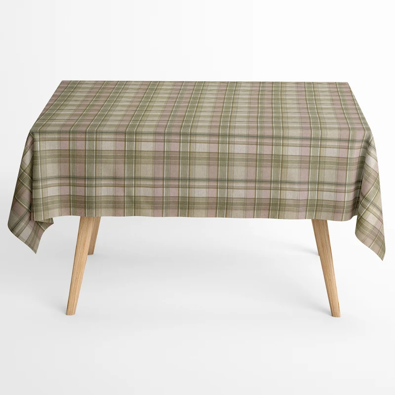 Jacquard Tischdecke beschichtete Baumwolle Übergröße 160 cm Breite DP564 grün beige kariert Karo eckig rund oval