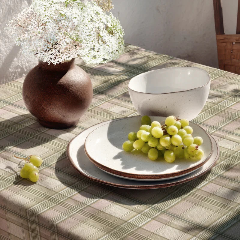 Jacquard Tischdecke beschichtete Baumwolle Übergröße 160 cm Breite DP564 grün beige kariert Karo eckig rund oval