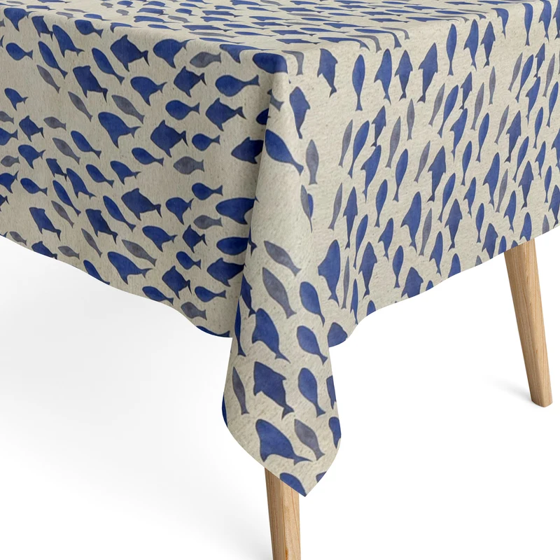 Jacquard Tischdecke beschichtete Baumwolle Übergröße 160 cm Breite DP544 maritim Fische eckig rund oval