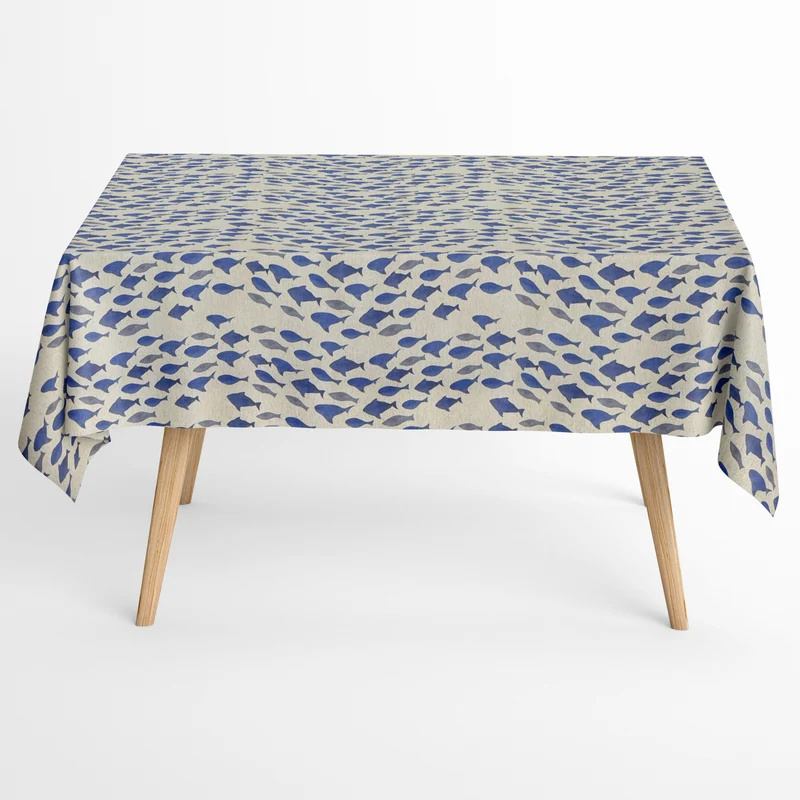 Jacquard Tischdecke beschichtete Baumwolle Übergröße 160 cm Breite DP544 maritim Fische eckig rund oval