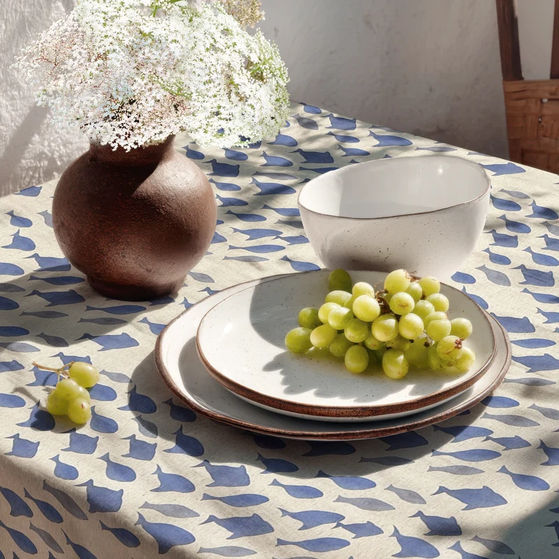 Jacquard Tischdecke beschichtete Baumwolle Übergröße 160 cm Breite DP544 maritim Fische eckig rund oval