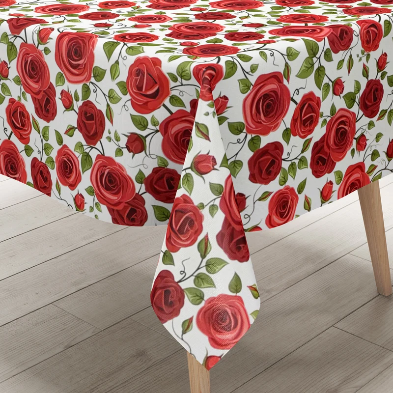 Wachstuch Tischdecke K138A rote Rosen auf weiss eckig rund oval