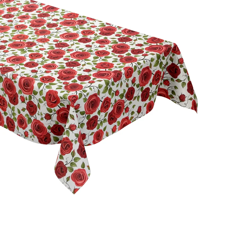 Wachstuch Tischdecke K138A rote Rosen auf weiss eckig rund oval