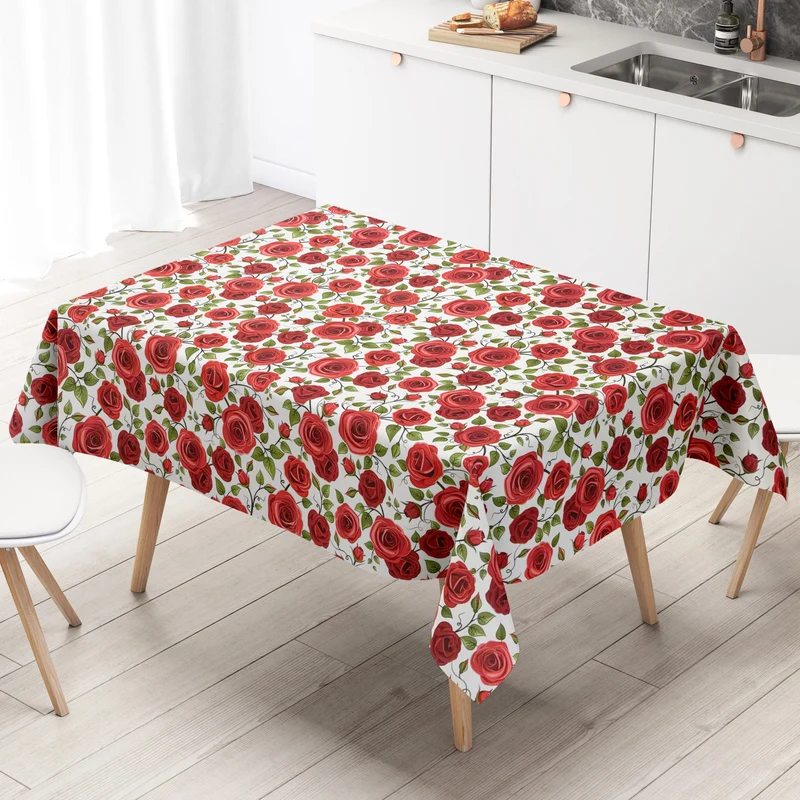 Wachstuch Tischdecke K138A rote Rosen auf weiss eckig rund oval