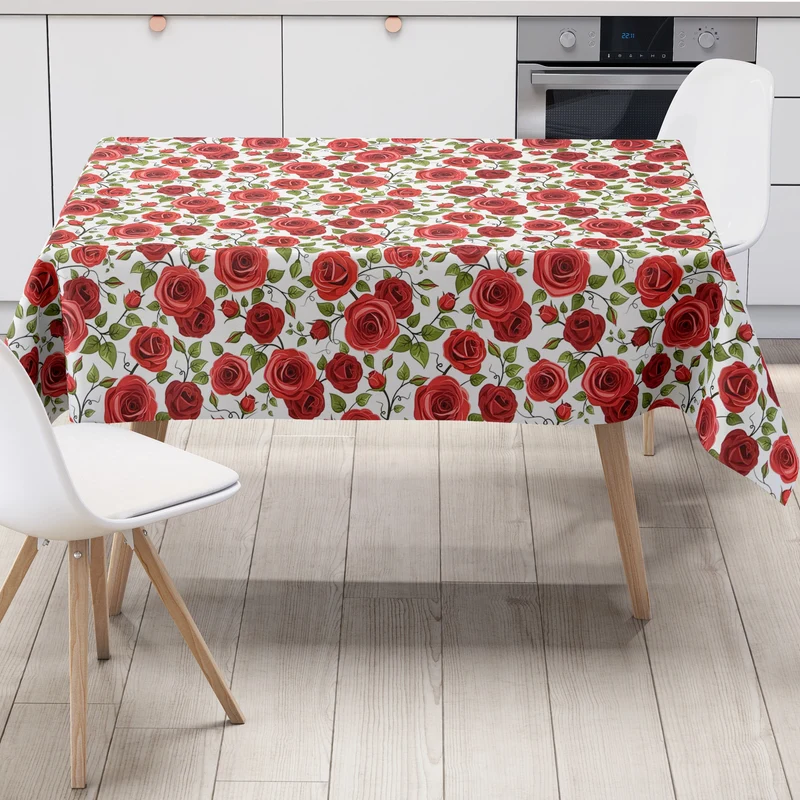 Wachstuch Tischdecke K138A rote Rosen auf weiss eckig rund oval