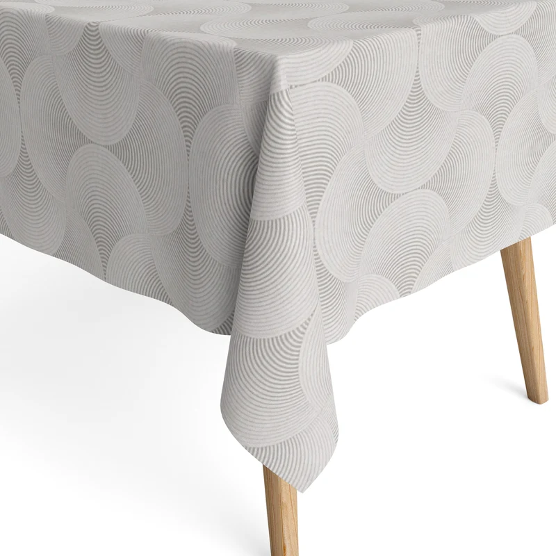 Jacquard Tischdecke aus beschichteter Baumwolle mit Fleckenschutz CINTRA GRIS Kreise abstrakt eckig rund oval
