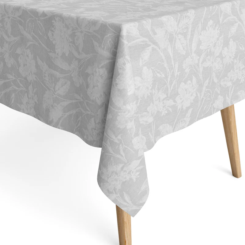 Jacquard Tischdecke aus beschichteter Baumwolle mit Fleckenschutz CARDUCHO grau Blumenranken eckig rund oval