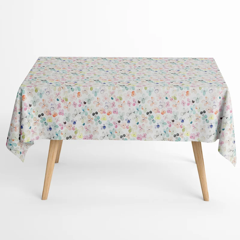 Jacquard Tischdecke aus beschichteter Baumwolle mit Fleckenschutz DP142 pastellfarbene Blüten eckig rund oval