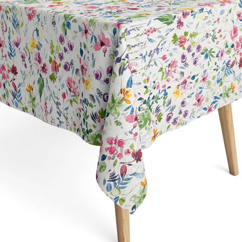 Jacquard Tischdecke aus beschichteter Baumwolle mit Fleckenschutz JQ1417 pastellfarbene Wildblumen eckig rund oval