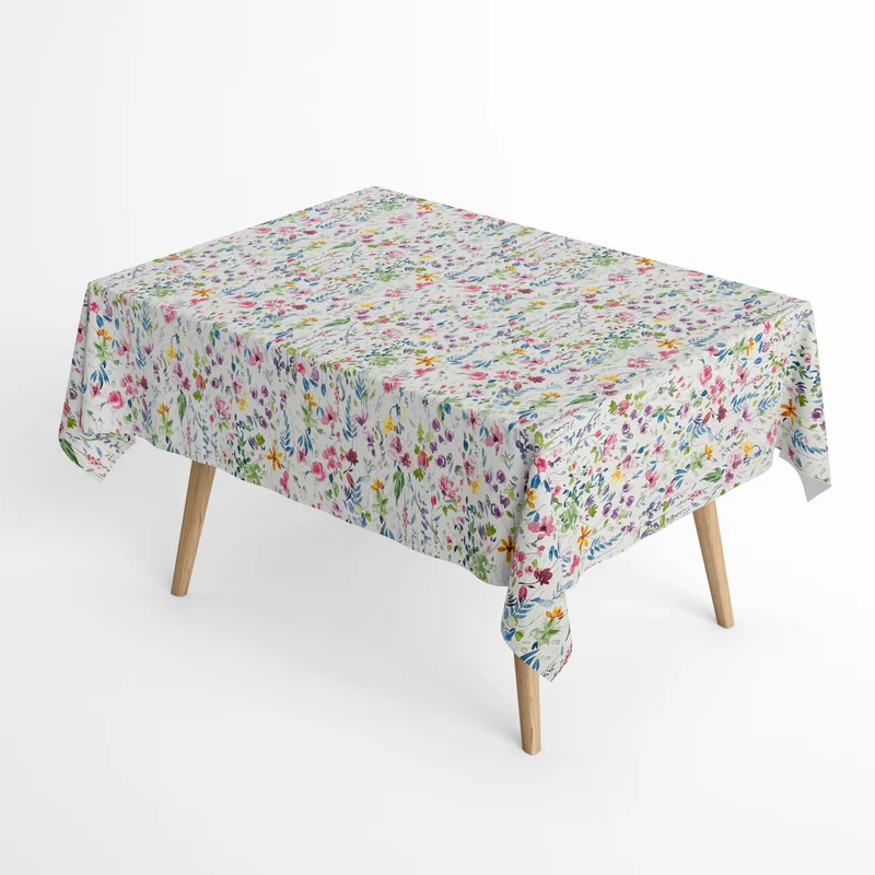 Jacquard Tischdecke aus beschichteter Baumwolle mit Fleckenschutz JQ1417 pastellfarbene Wildblumen eckig rund oval
