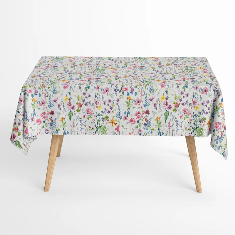 Jacquard Tischdecke aus beschichteter Baumwolle mit Fleckenschutz JQ1417 pastellfarbene Wildblumen eckig rund oval