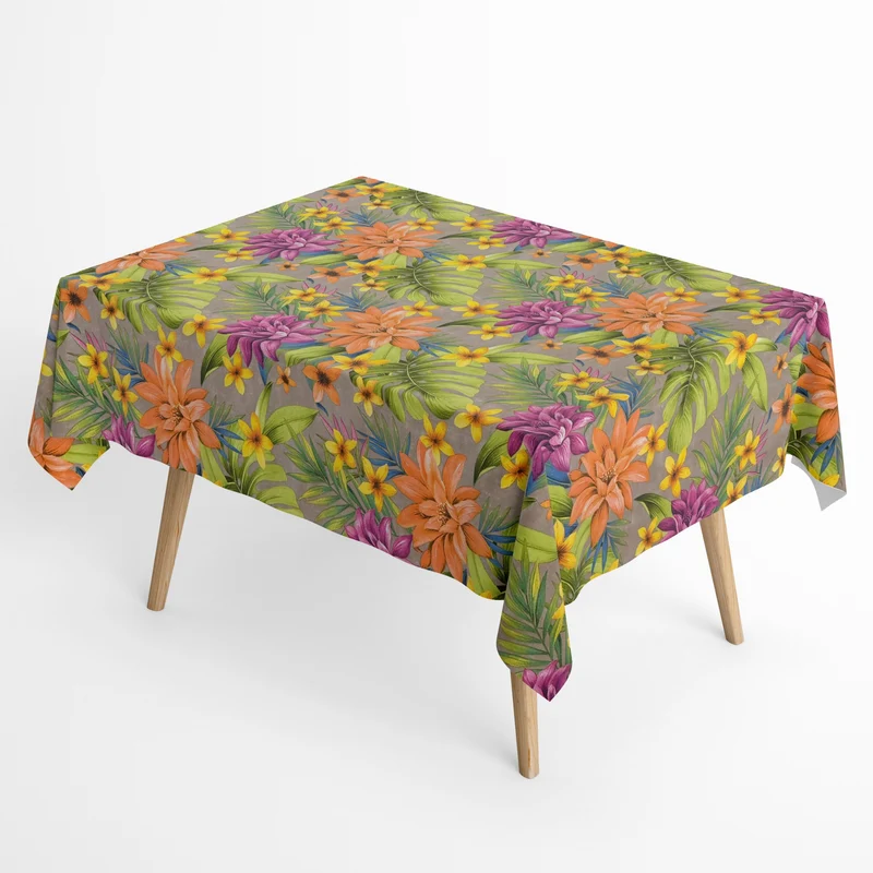 Jacquard Tischdecke aus beschichteter Baumwolle mit Fleckenschutz JQ1426 Dschungel Lilien eckig rund oval