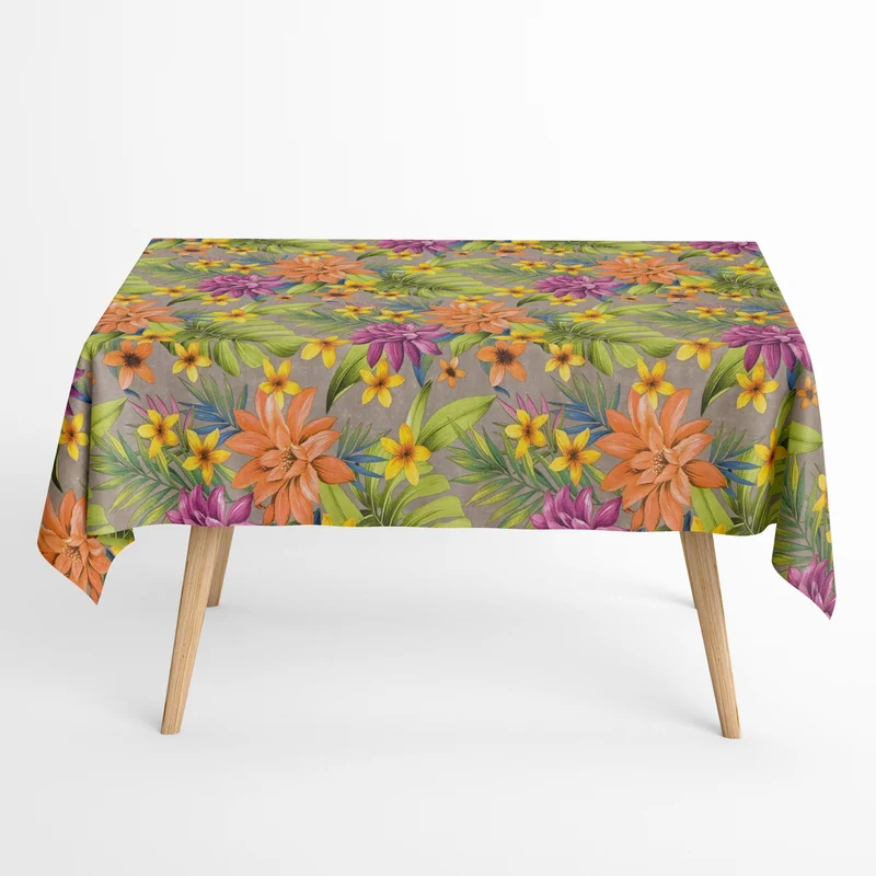 Jacquard Tischdecke aus beschichteter Baumwolle mit Fleckenschutz JQ1426 Dschungel Lilien eckig rund oval