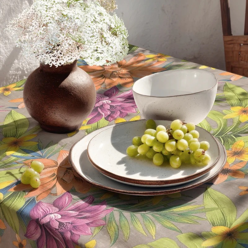 Jacquard Tischdecke aus beschichteter Baumwolle mit Fleckenschutz JQ1426 Dschungel Lilien eckig rund oval