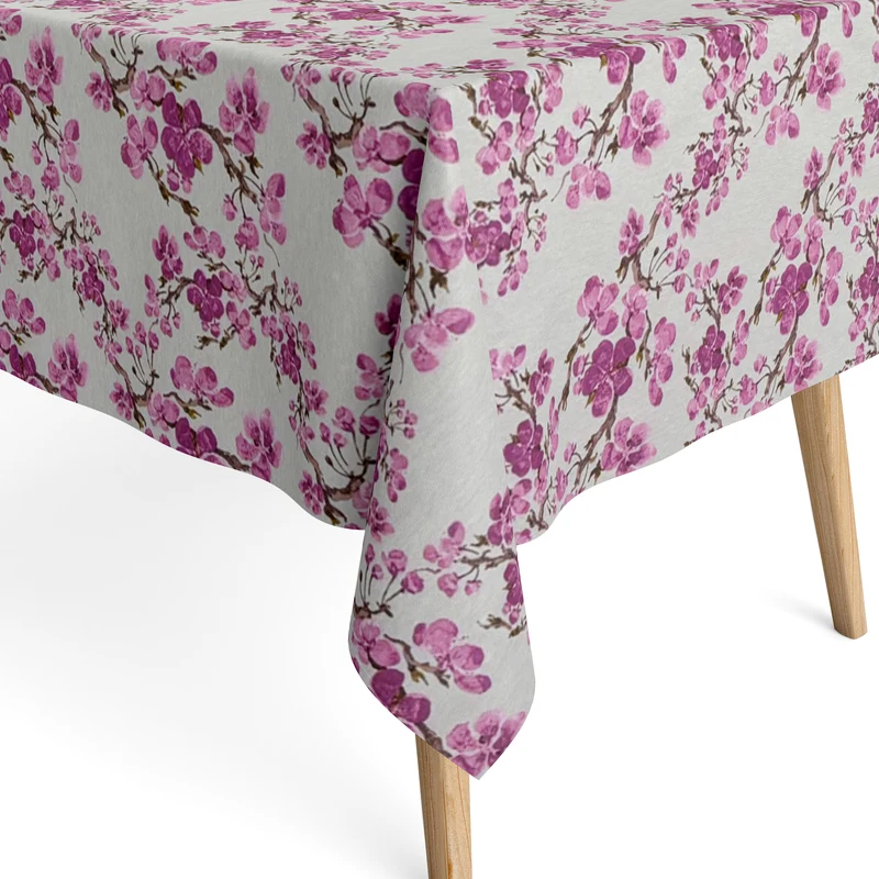Jacquard Tischdecke aus beschichteter Baumwolle mit Fleckenschutz JQ1425 Kirschblüten eckig rund oval