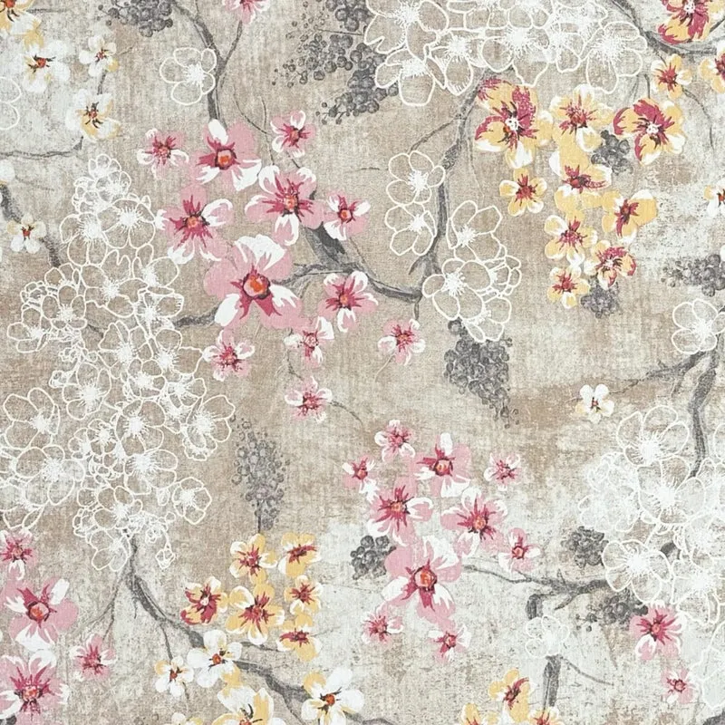Jacquard Tischdecke aus beschichteter Baumwolle mit Fleckenschutz ROVIERA beige Kirschblüten eckig rund oval