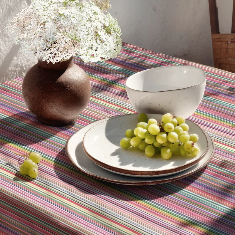 Jacquard Tischdecke aus beschichteter Baumwolle mit Fleckenschutz DP177 bunte Streifen eckig rund oval