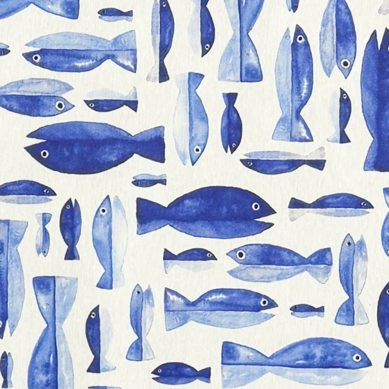 Jacquard Tischdecke aus beschichteter Baumwolle mit Fleckenschutz DP179 maritim blaue Fische eckig rund oval