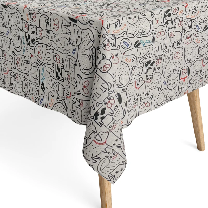 Jacquard Tischdecke aus beschichteter Baumwolle mit Fleckenschutz DP160 Hunde und Katzen eckig rund oval