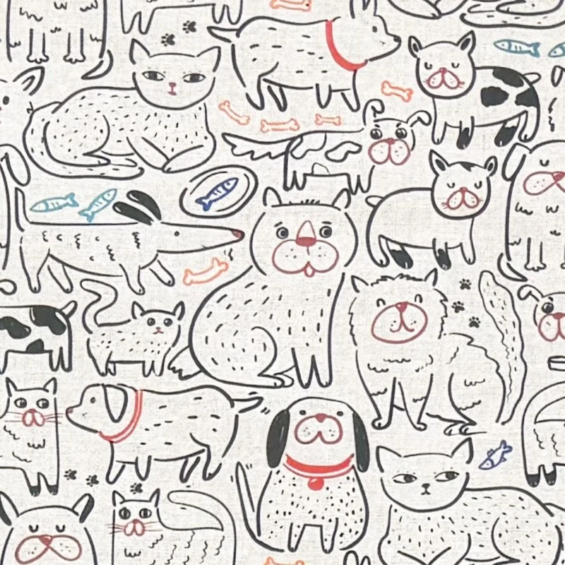 Jacquard Tischdecke aus beschichteter Baumwolle mit Fleckenschutz DP160 Hunde und Katzen eckig rund oval