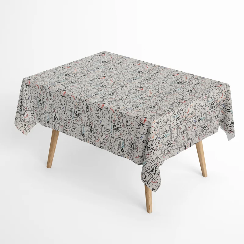Jacquard Tischdecke aus beschichteter Baumwolle mit Fleckenschutz DP160 Hunde und Katzen eckig rund oval