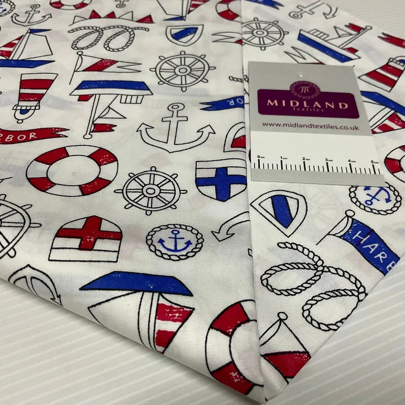 Harbour Salior Anchor Cotton Poplin dress Fabric sold by the meter M1921