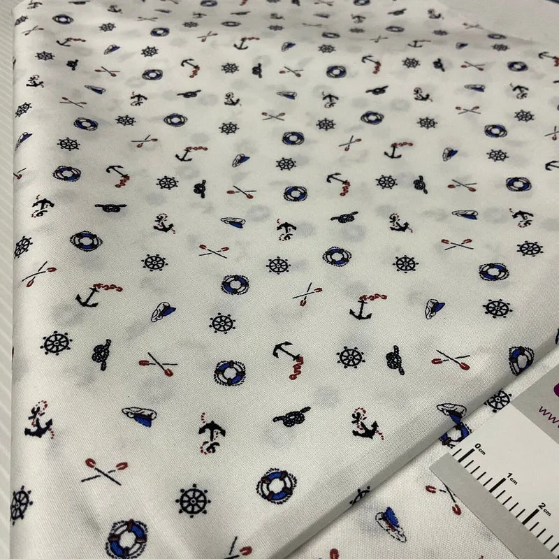 Harbour Salior Anchor Cotton Poplin dress Fabric sold by the meter M1921