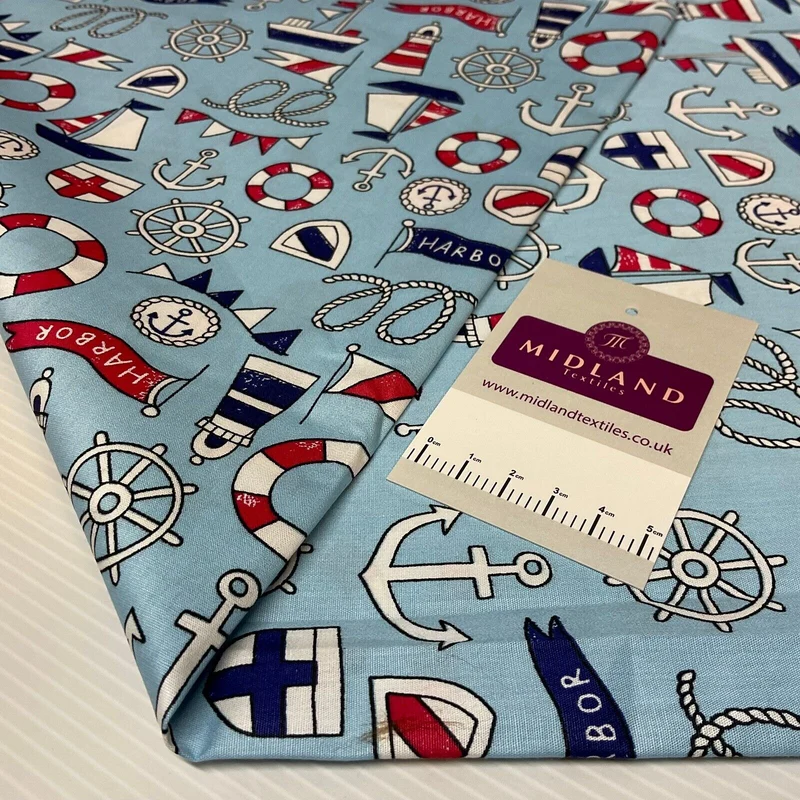 Harbour Salior Anchor Cotton Poplin dress Fabric sold by the meter M1921