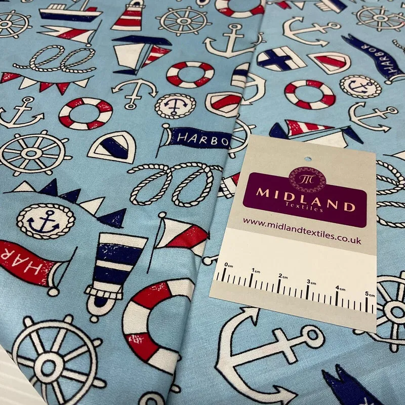 Harbour Salior Anchor Cotton Poplin dress Fabric sold by the meter M1921