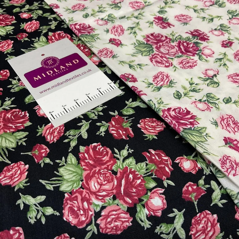 Floral Roses Bunches vintage style Cotton Poplin dress Fabric M1920