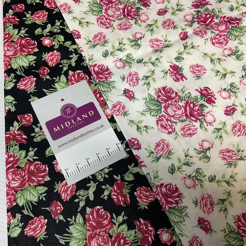 Floral Roses Bunches vintage style Cotton Poplin dress Fabric M1920