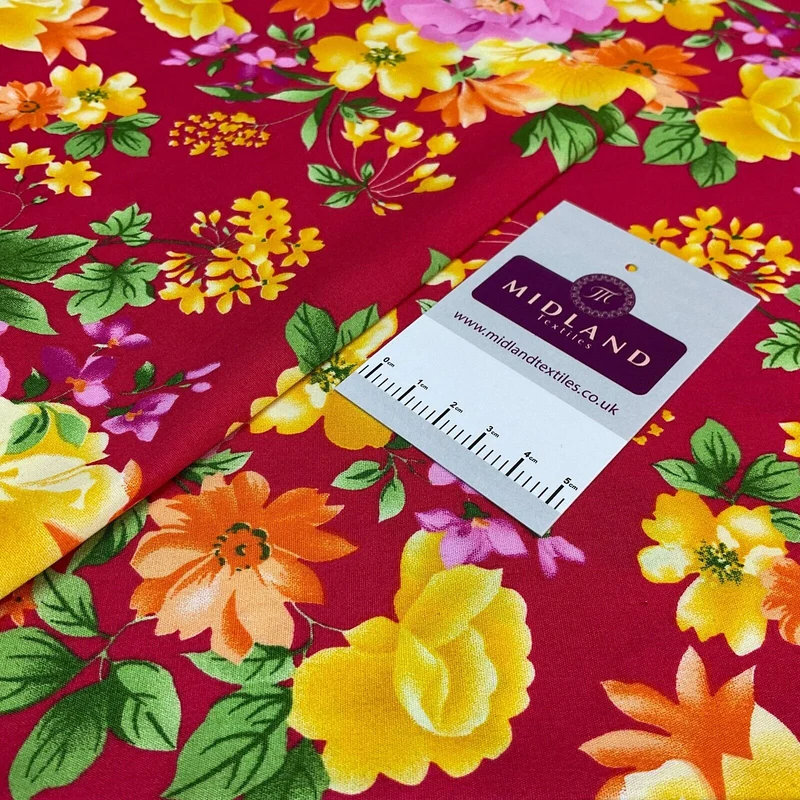 Bold Large Tropical Floral Cotton Poplin dress Fabric Sold by the meter M1918